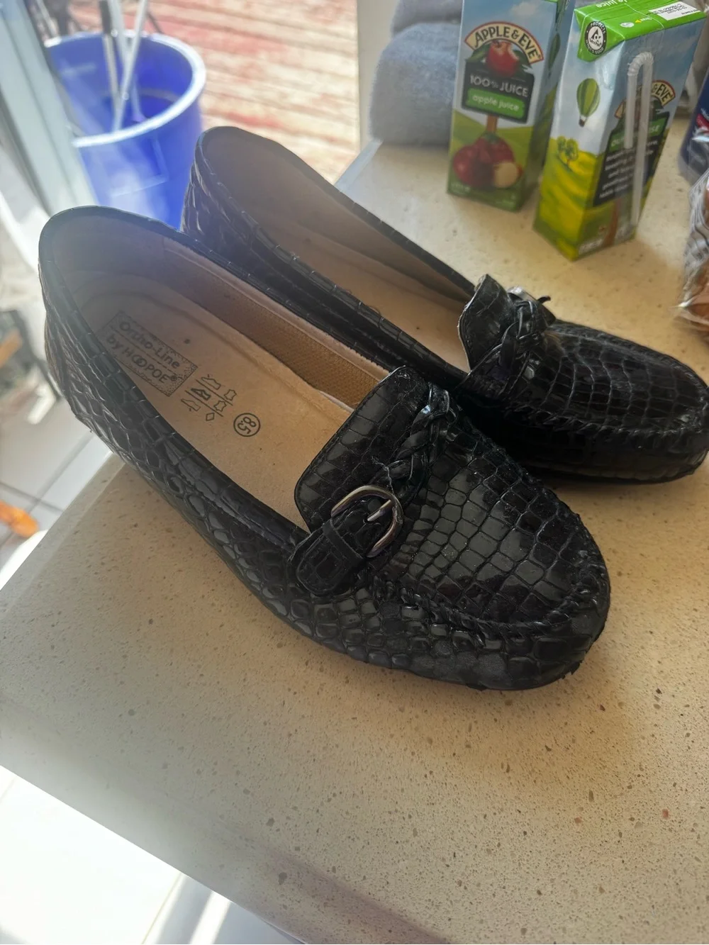 Black Croc-Embossed Leather Loafers
